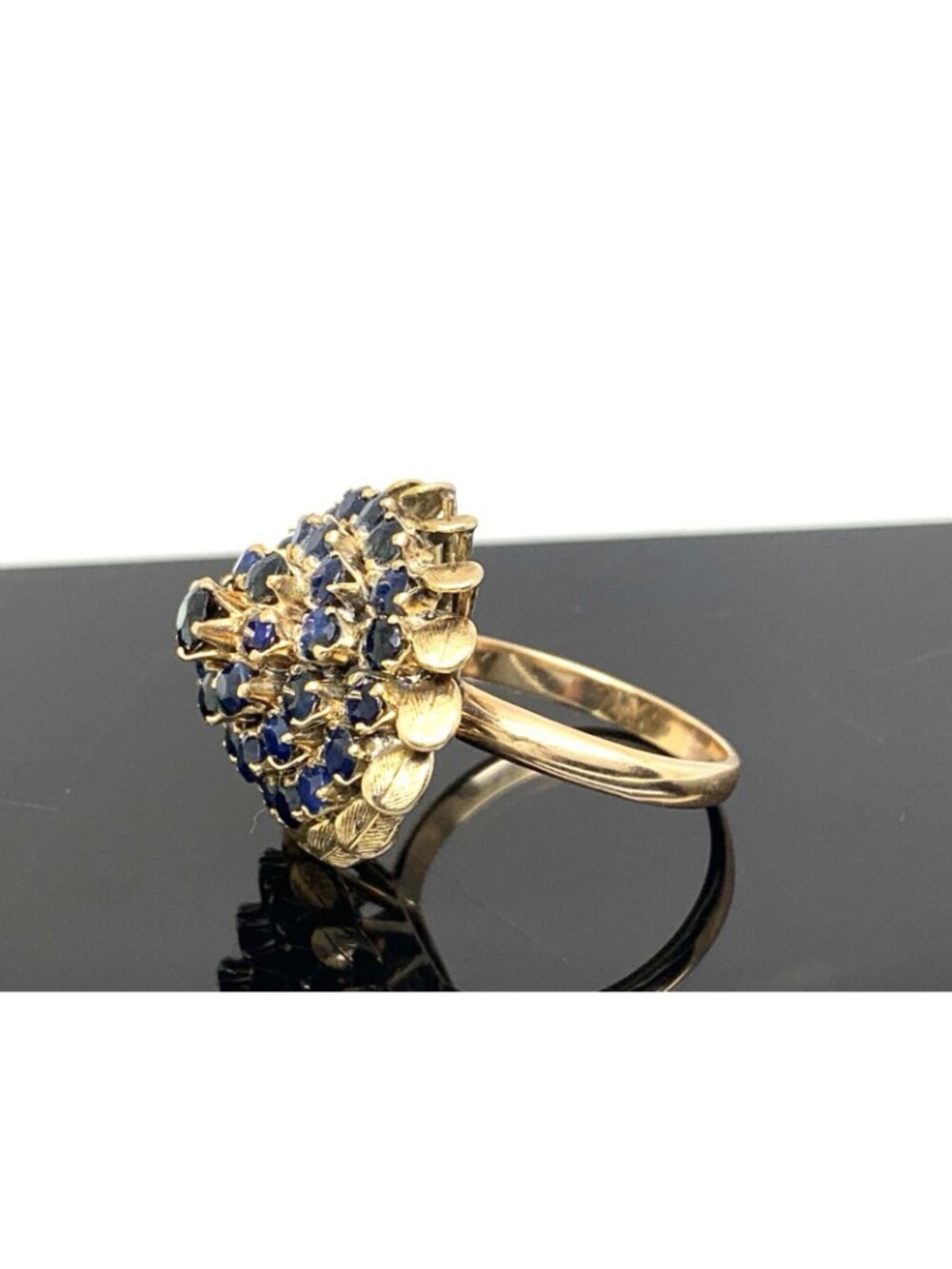Blue Sapphire Dome Cocktail Women's Ring 14k Yellow Gold Estate Jewelry Size 7 - Picture 15 of 16